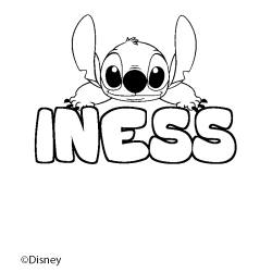 Coloriage pr&eacute;nom INESS - d&eacute;cor Stitch