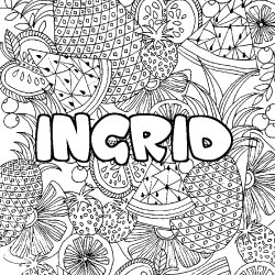 Coloriage pr&eacute;nom INGRID - d&eacute;cor Mandala fruits