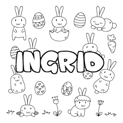 Coloriage pr&eacute;nom INGRID - d&eacute;cor Paques