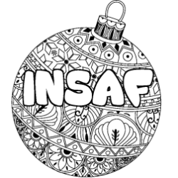 Coloriage prénom INSAF - décor Boule de Noël