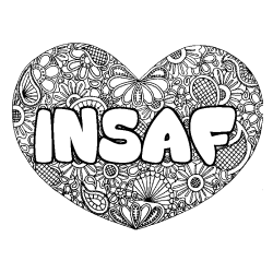 Coloriage pr&eacute;nom INSAF - d&eacute;cor Mandala coeur