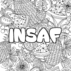 Coloriage prénom INSAF - décor Mandala fruits