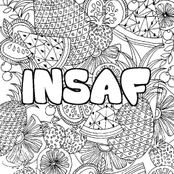 Coloriage pr&eacute;nom INSAF - d&eacute;cor Mandala fruits