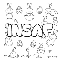 Coloriage pr&eacute;nom INSAF - d&eacute;cor Paques