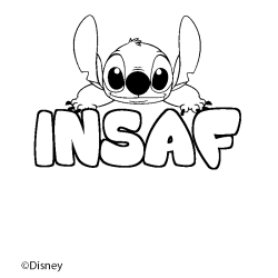 Coloriage pr&eacute;nom INSAF - d&eacute;cor Stitch