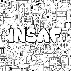 Coloriage prénom INSAF - décor Ville