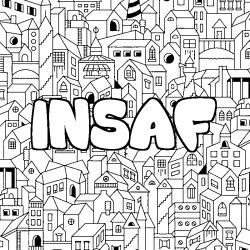 Coloriage pr&eacute;nom INSAF - d&eacute;cor Ville
