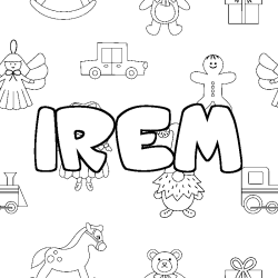 Coloriage prénom IREM - décor Jouets