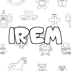 Coloriage pr&eacute;nom IREM - d&eacute;cor Jouets