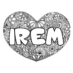 Coloriage pr&eacute;nom IREM - d&eacute;cor Mandala coeur