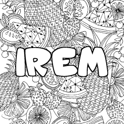 Coloriage pr&eacute;nom IREM - d&eacute;cor Mandala fruits
