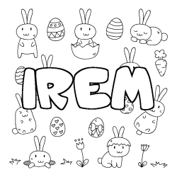Coloriage pr&eacute;nom IREM - d&eacute;cor Paques