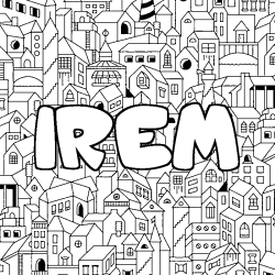 Coloriage pr&eacute;nom IREM - d&eacute;cor Ville