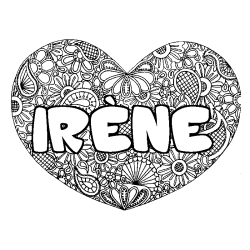 Coloriage pr&eacute;nom IR&Egrave;NE - d&eacute;cor Mandala coeur