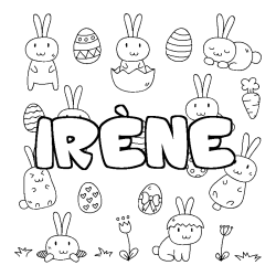 Coloriage pr&eacute;nom IR&Egrave;NE - d&eacute;cor Paques