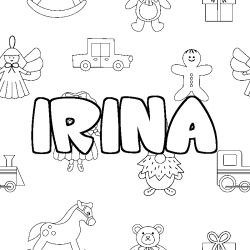 Coloriage prénom IRINA - décor Jouets