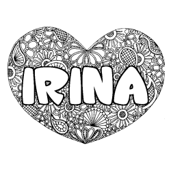Coloriage pr&eacute;nom IRINA - d&eacute;cor Mandala coeur