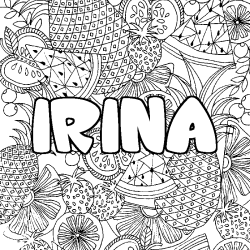 Coloriage prénom IRINA - décor Mandala fruits