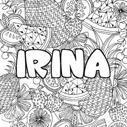 Coloriage pr&eacute;nom IRINA - d&eacute;cor Mandala fruits