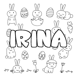 Coloriage prénom IRINA - décor Paques