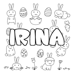 Coloriage pr&eacute;nom IRINA - d&eacute;cor Paques