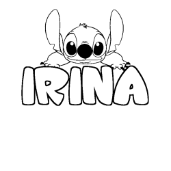 Coloriage prénom IRINA - décor Stitch