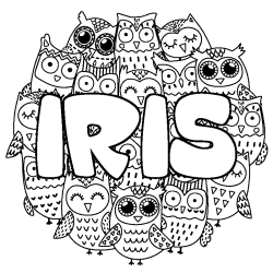 Coloriage prénom IRIS - décor Chouettes