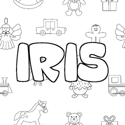 Coloriage pr&eacute;nom IRIS - d&eacute;cor Jouets