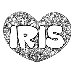 Coloriage pr&eacute;nom IRIS - d&eacute;cor Mandala coeur