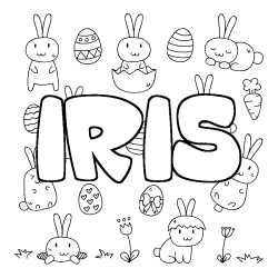 Coloriage prénom IRIS - décor Paques