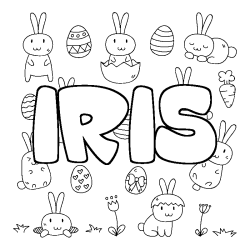 Coloriage pr&eacute;nom IRIS - d&eacute;cor Paques