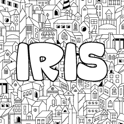 Coloriage pr&eacute;nom IRIS - d&eacute;cor Ville