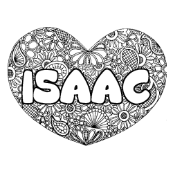 Coloriage prénom ISAAC - décor Mandala coeur
