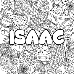 Coloriage prénom ISAAC - décor Mandala fruits