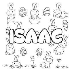 Coloriage prénom ISAAC - décor Paques