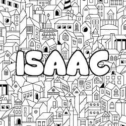 Coloriage prénom ISAAC - décor Ville