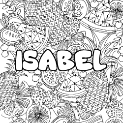 Coloriage prénom ISABEL - décor Mandala fruits