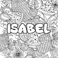 Coloriage pr&eacute;nom ISABEL - d&eacute;cor Mandala fruits