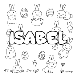 Coloriage prénom ISABEL - décor Paques