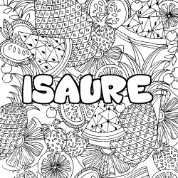 Coloriage pr&eacute;nom ISAURE - d&eacute;cor Mandala fruits