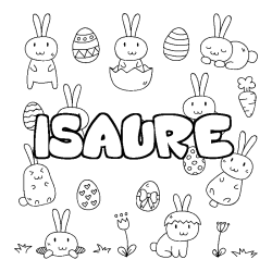 Coloriage pr&eacute;nom ISAURE - d&eacute;cor Paques
