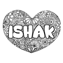 Coloriage prénom ISHAK - décor Mandala coeur