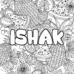 Coloriage prénom ISHAK - décor Mandala fruits