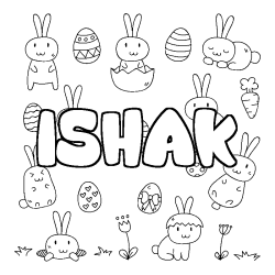Coloriage prénom ISHAK - décor Paques