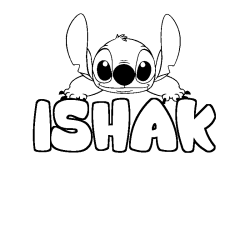 Coloriage prénom ISHAK - décor Stitch