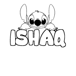 Coloriage prénom ISHAQ - décor Stitch