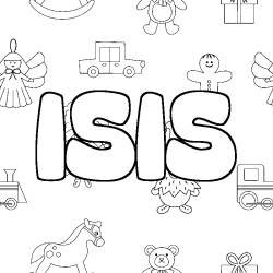 Coloriage pr&eacute;nom ISIS - d&eacute;cor Jouets