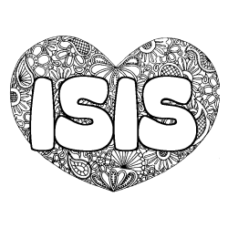 Coloriage pr&eacute;nom ISIS - d&eacute;cor Mandala coeur