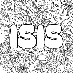 Coloriage pr&eacute;nom ISIS - d&eacute;cor Mandala fruits