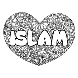 Coloriage pr&eacute;nom ISLAM - d&eacute;cor Mandala coeur